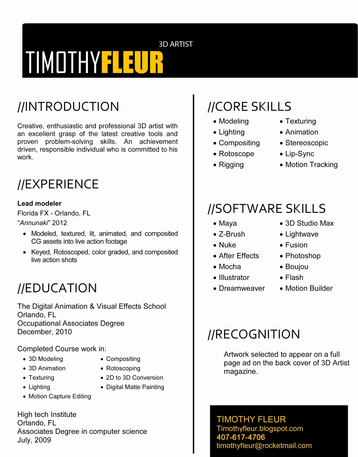 Resume Format Vfx Freshers  