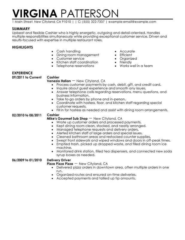 Resume Examples Cashier  