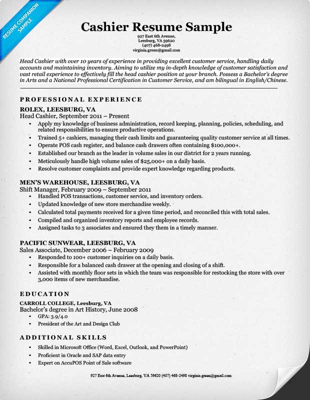 Resume Examples Cashier  