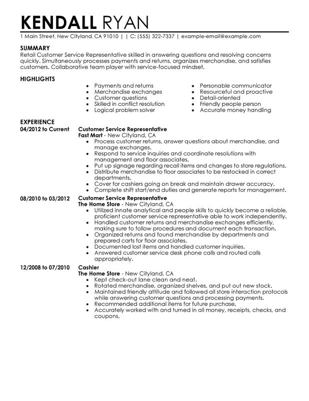 Resume Examples Of Customer Service  