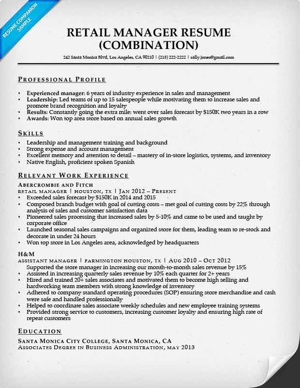 Resume Examples Retail Manager  
