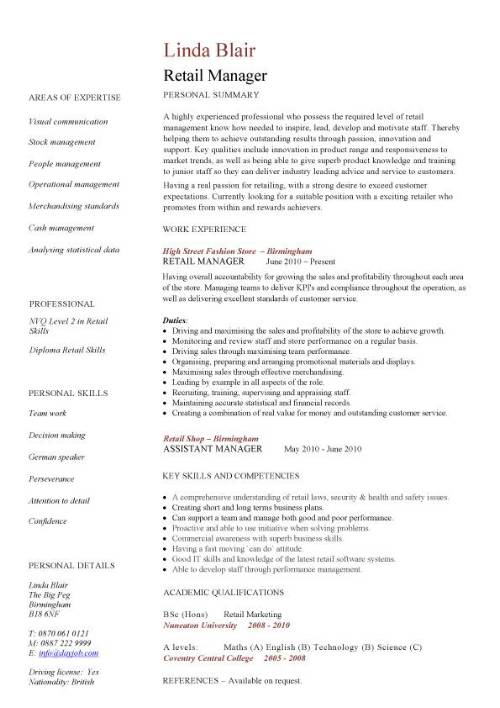 Resume Examples Retail Manager  