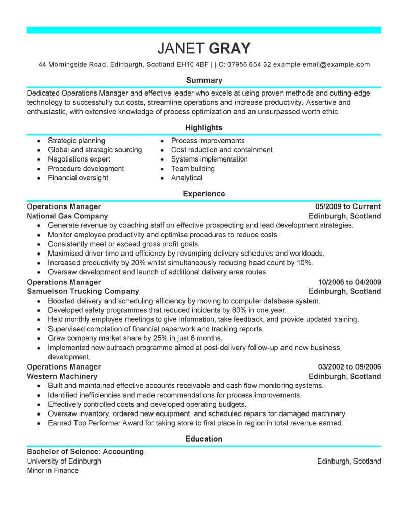 Resume Examples Operations Manager  