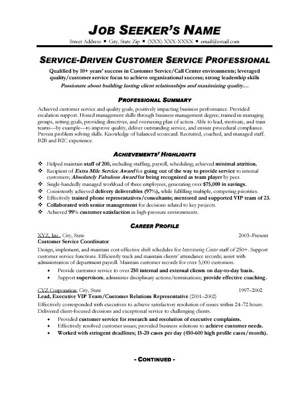 Resume Templates Customer Service  