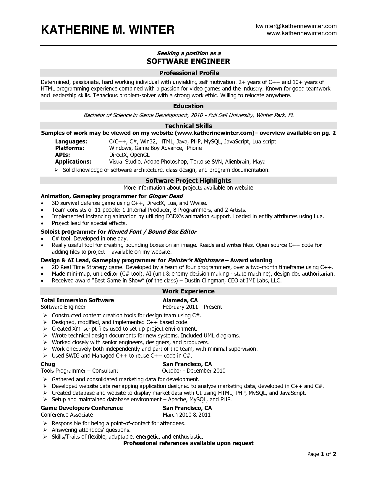 Resume Format Software Engineer  
