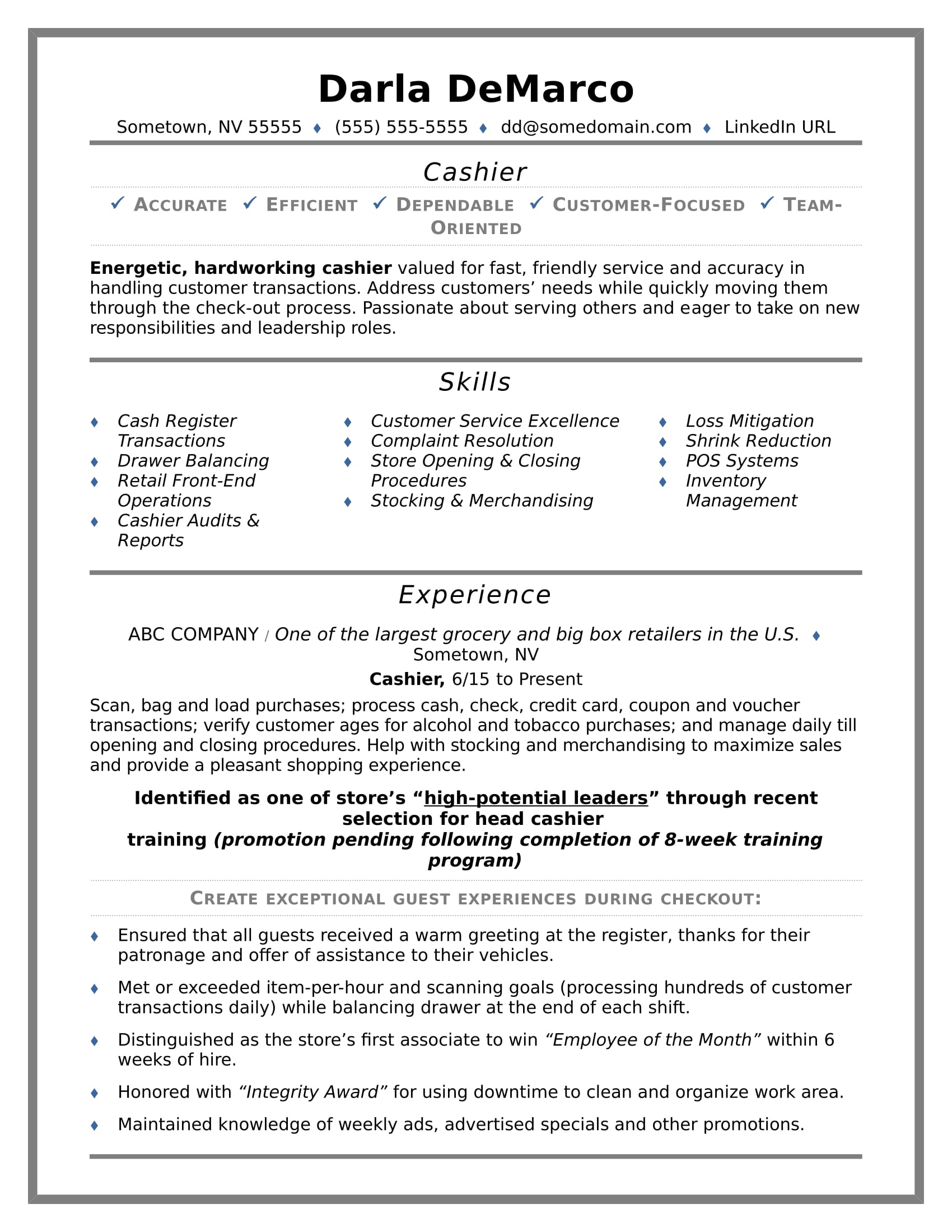 Resume Examples For Cashier  
