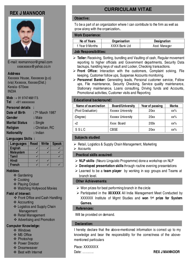 Resume Format Kerala  