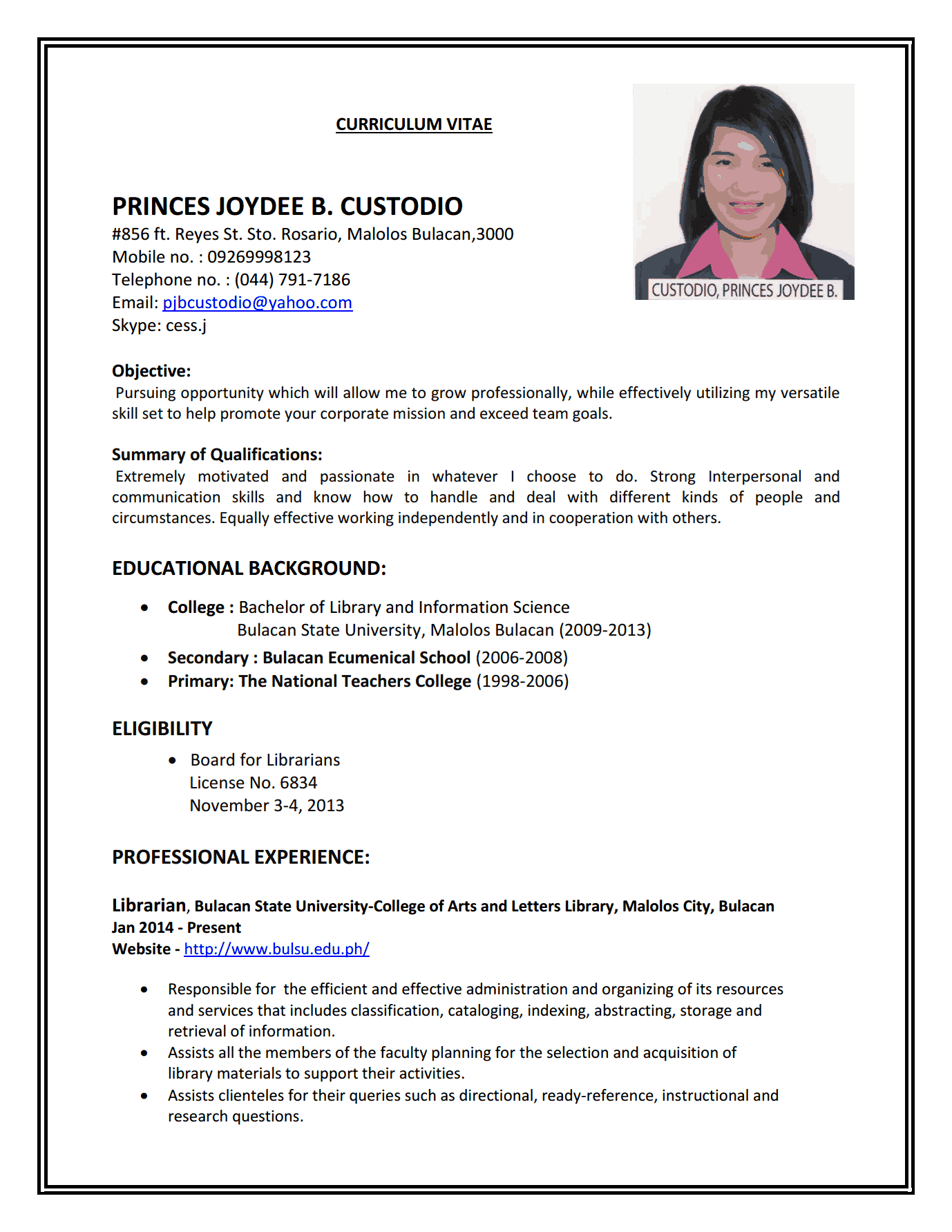 Sample Of Resume Format For Job Application  