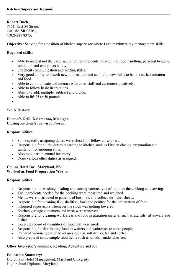 Resume Examples Kitchen Hand 