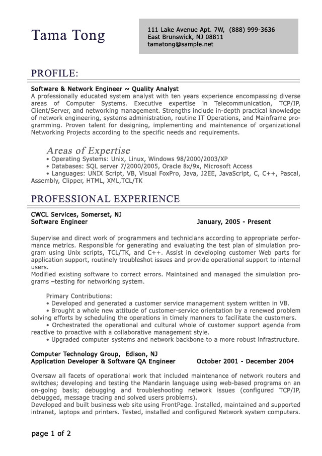 Resume Format For Experienced Professional 