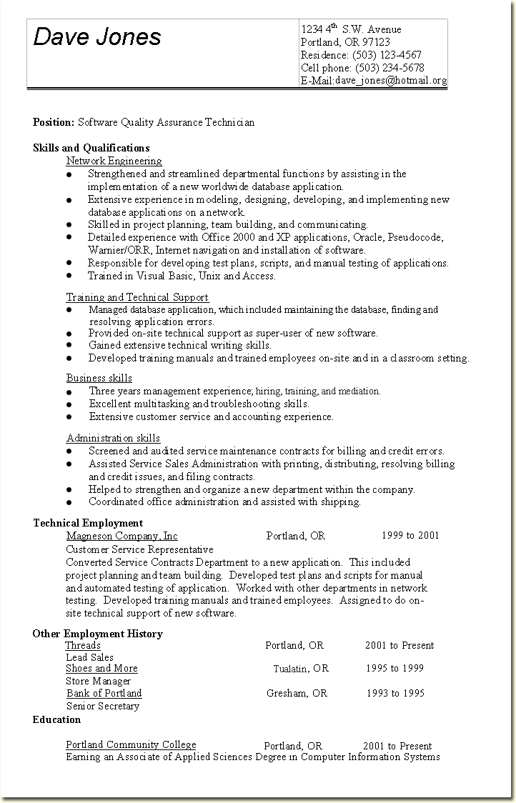 Resume Examples Quality Assurance 