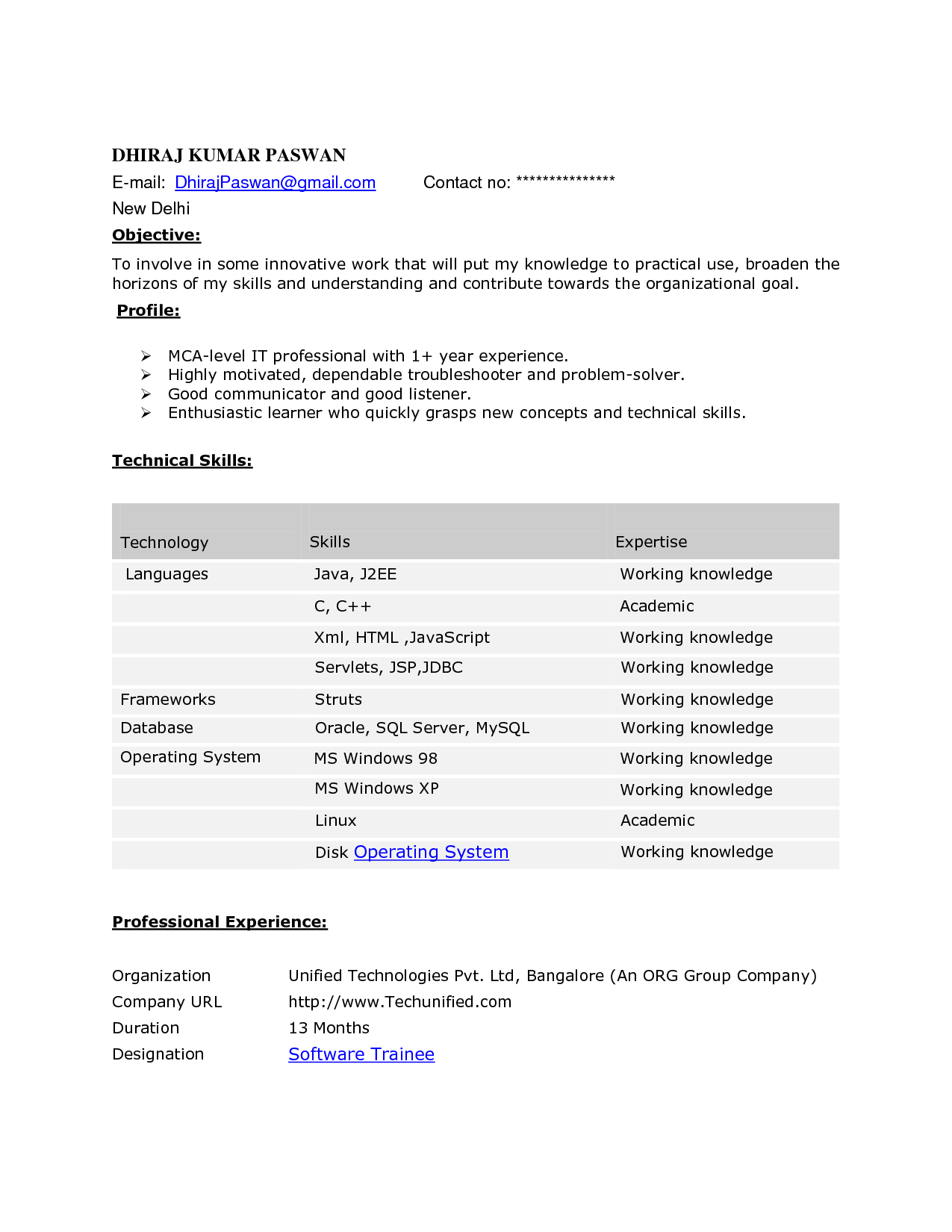 Resume Format For 5 Years Experience In Java 