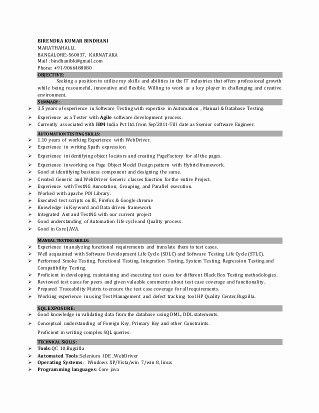 Resume Format For 5 Years Experience In Testing 