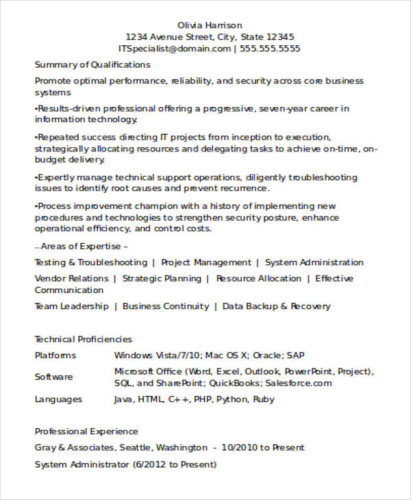 8 Years Experience Resume Format 