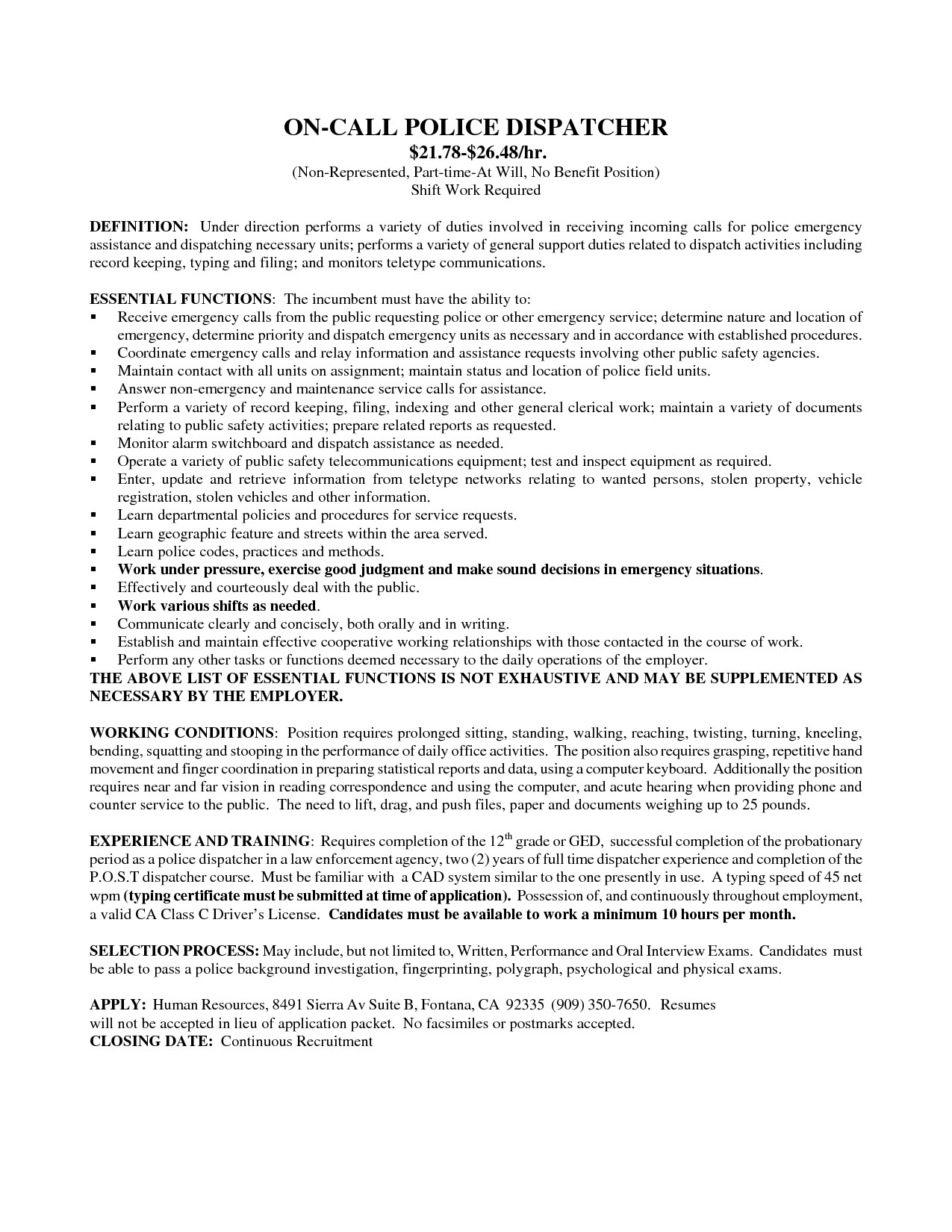 Resume Objective Examples For 911 Dispatcher 