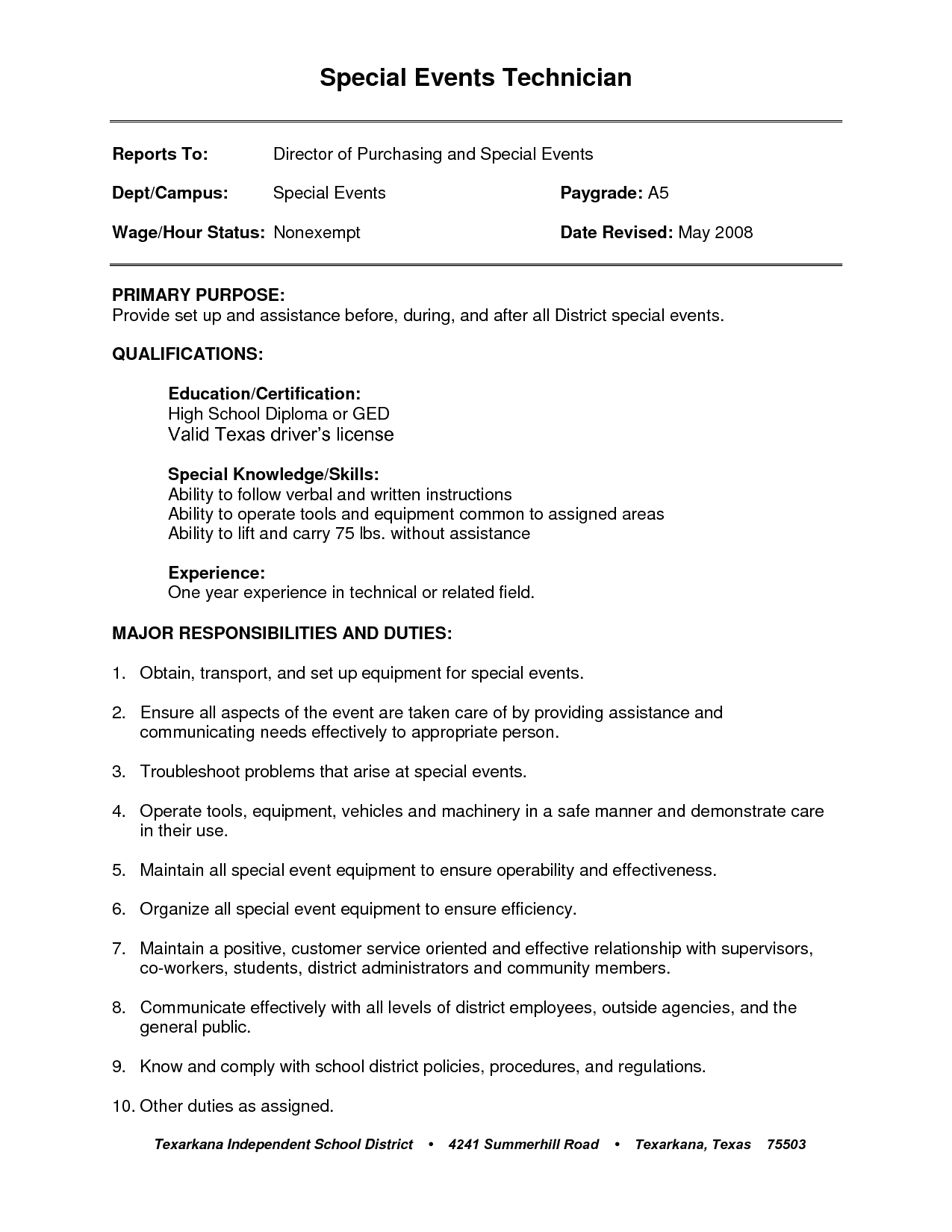 Resume Examples General Labor 