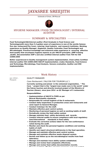 Resume Examples Quality Manager 