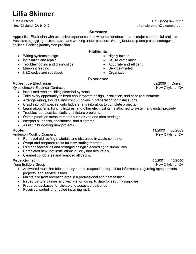 Resume Examples Construction 