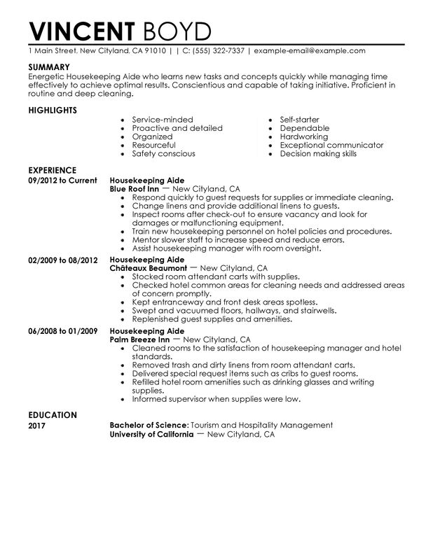 Resume Format Housekeeping 