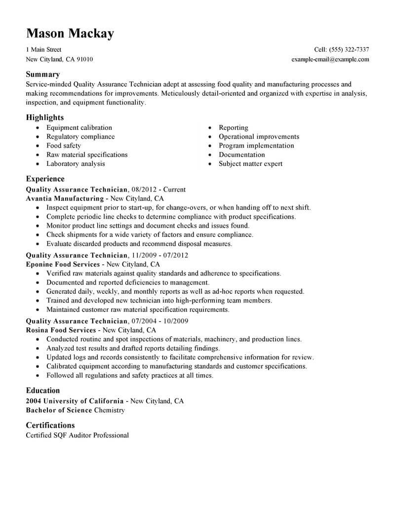 Resume Examples Quality Assurance 