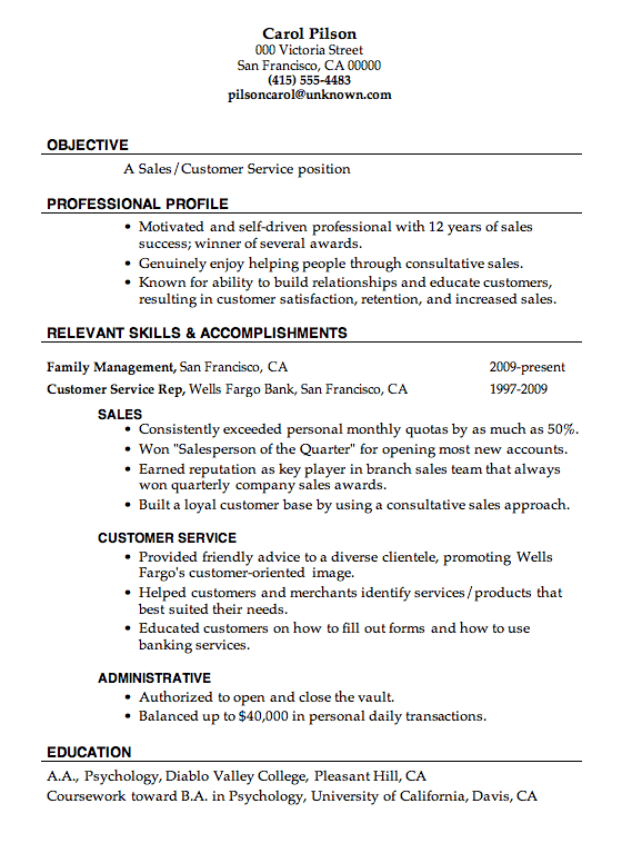 Resume Examples Of Customer Service 