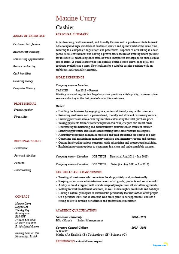 Resume Examples Cashier 