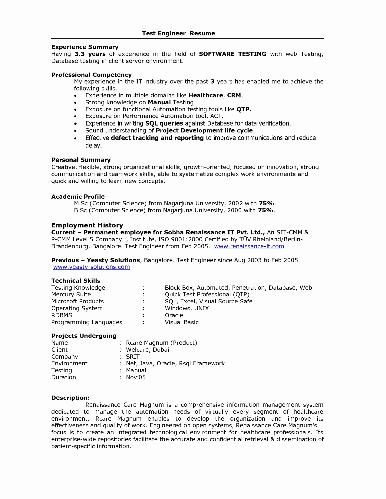 5 Years Testing Experience Resume Format 