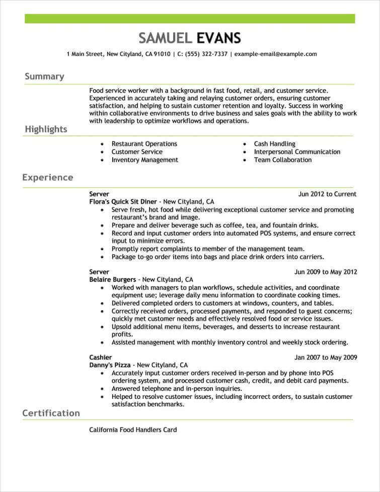 Resume Of Examples 