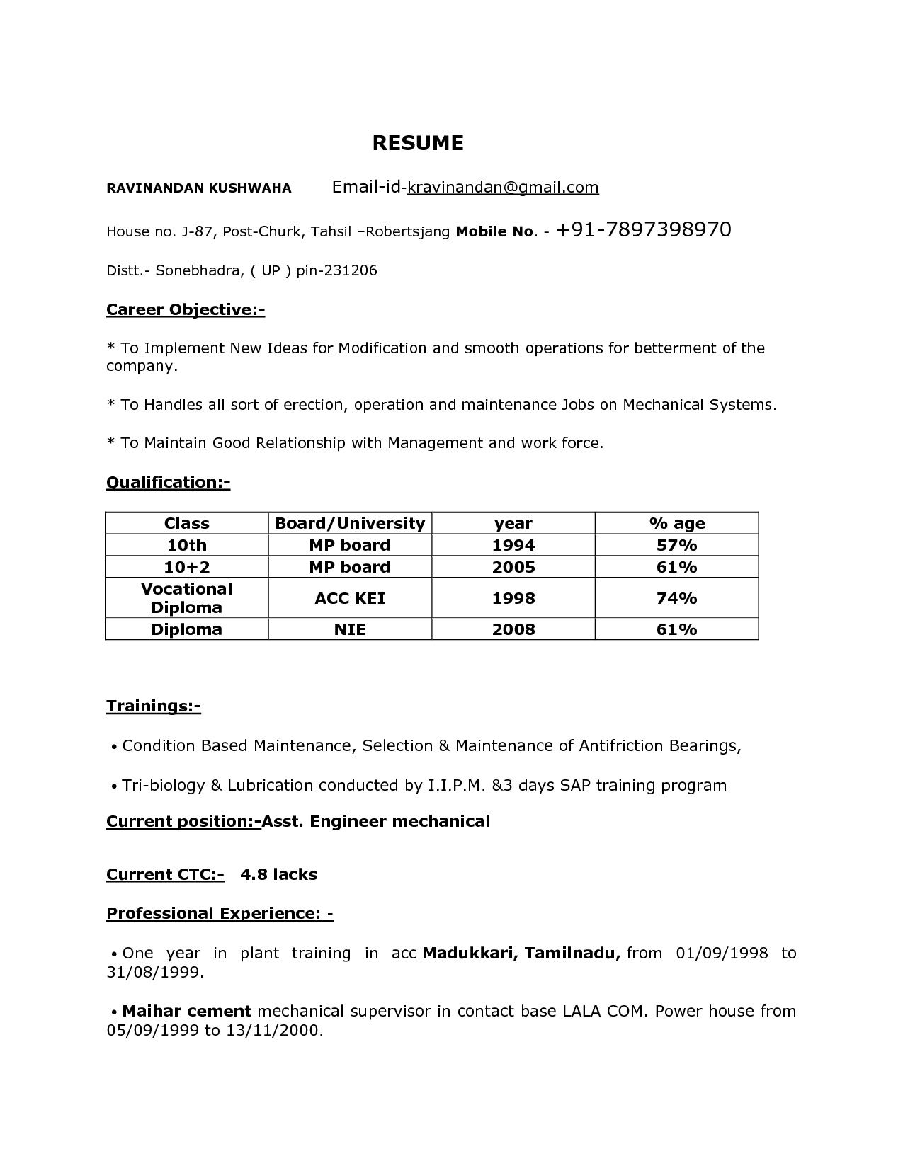 Resume Format Gujarat 