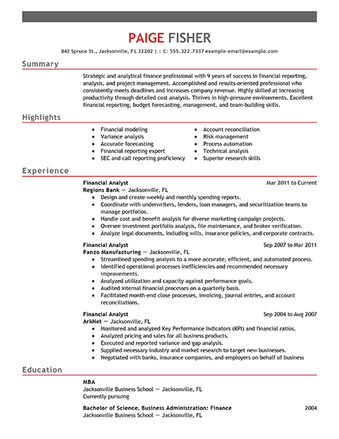 Resume Examples Analyst 