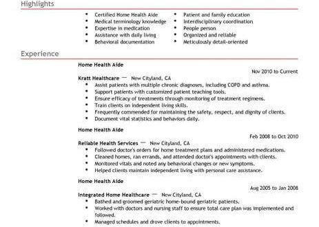 Resume Examples Home Health Aide 