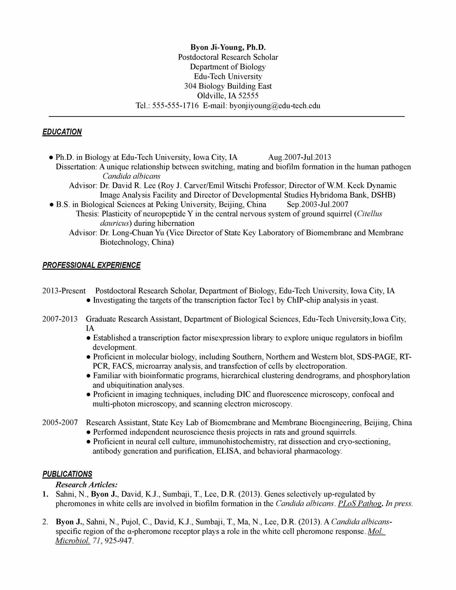 Resume Examples Biology 
