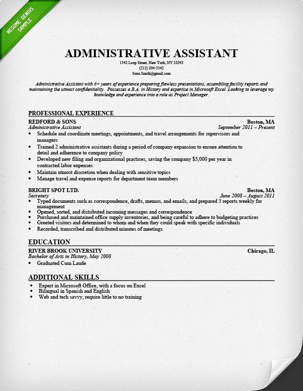 Resume Examples Administrative 