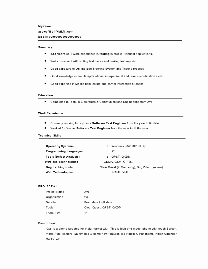 Resume Format For 5 Years Experience In Testing 