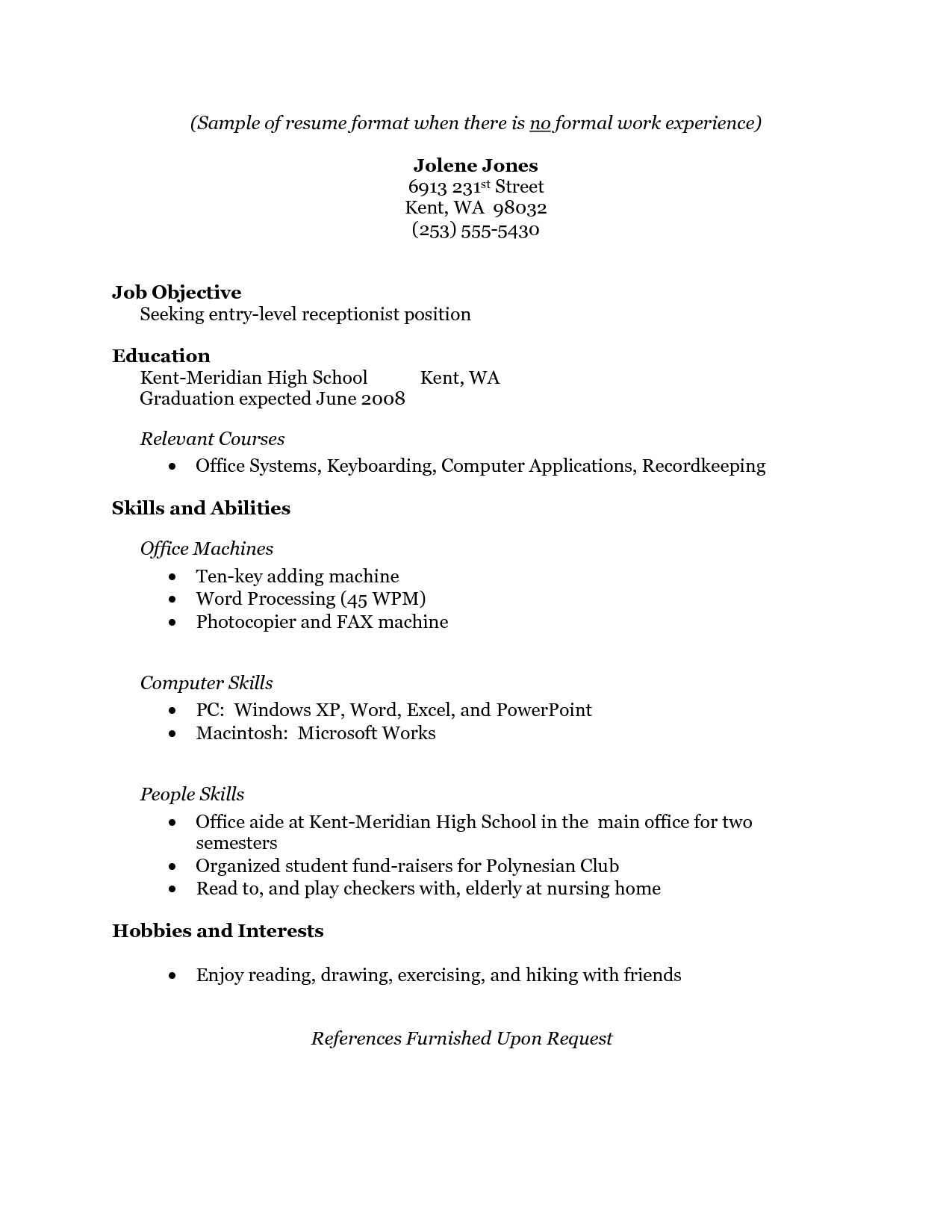 Resume Templates With No Experience 