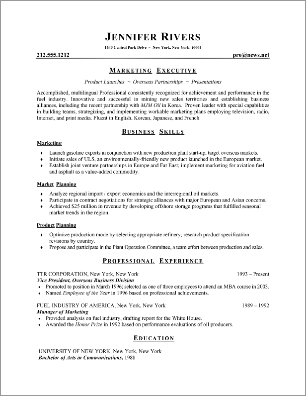 Resume Format Examples 