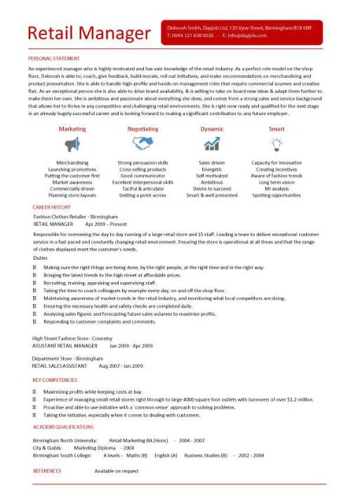 Resume Examples Retail Manager 