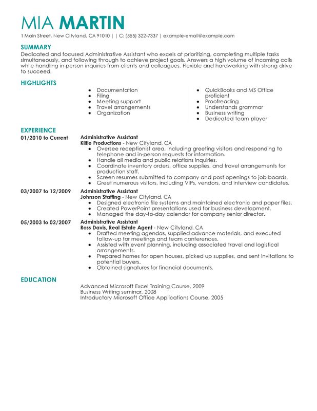 Resume Examples Administrative 