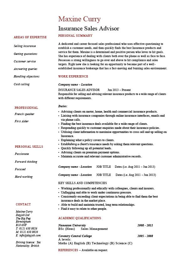 Resume Examples Insurance 