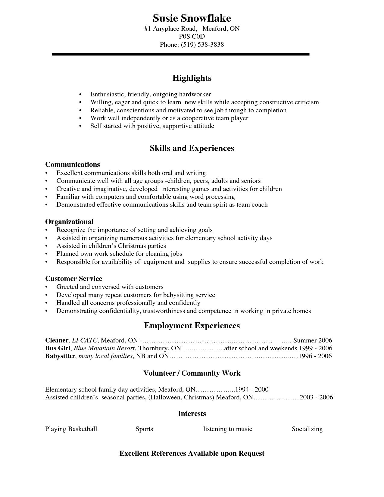 Resume Format For High School Students 