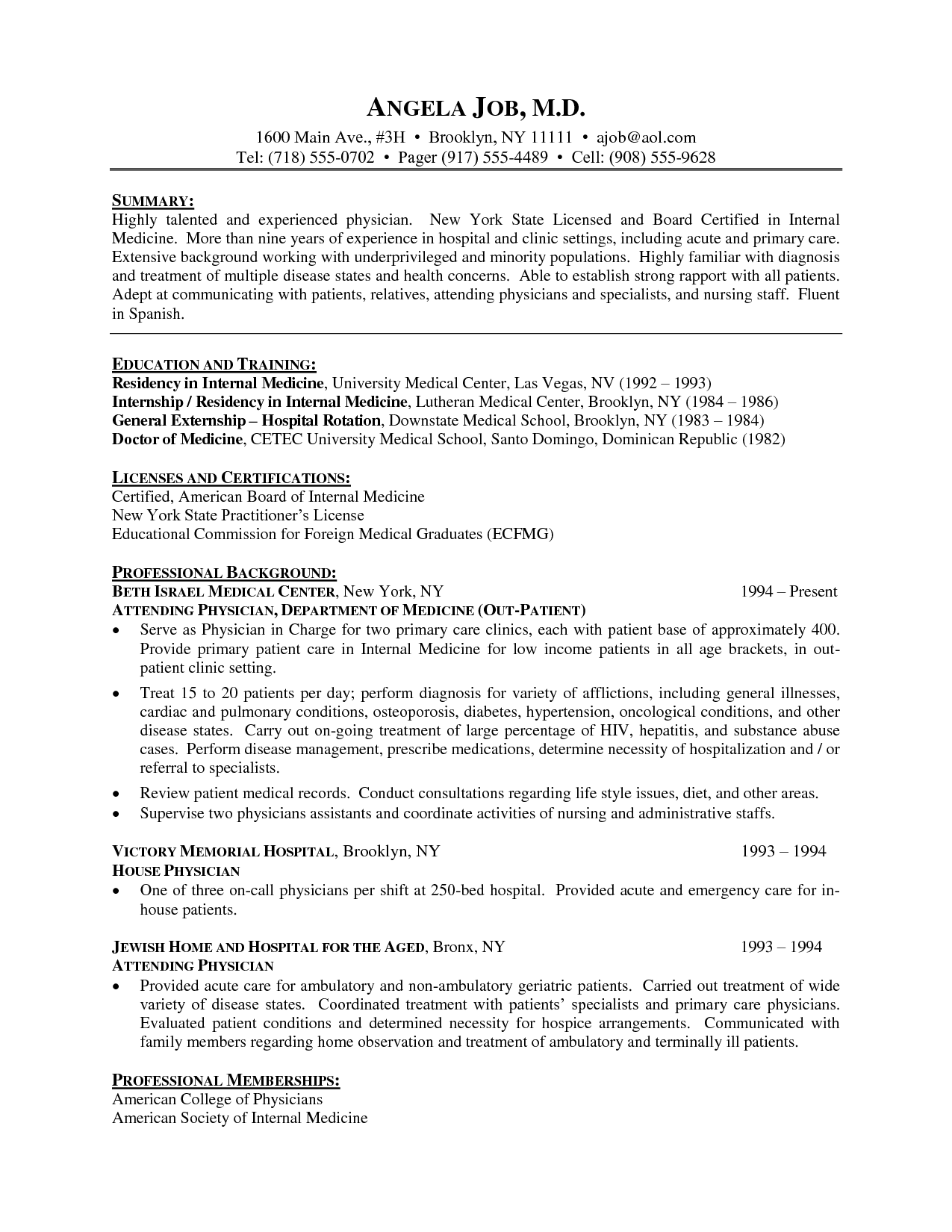 Resume Examples Doctor 