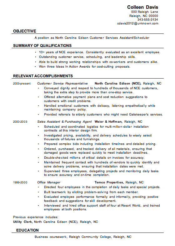 Resume Examples Of Customer Service 