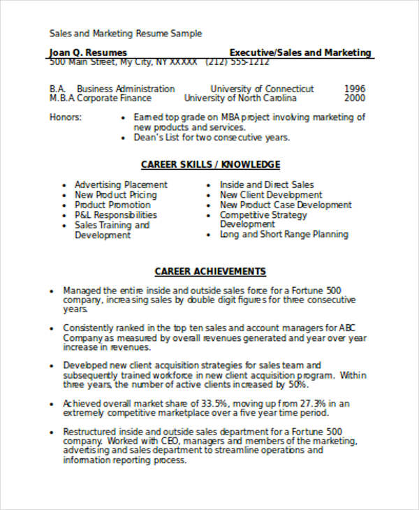 Resume Format Marketing 