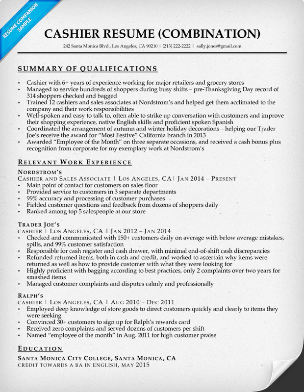 Resume Examples Cashier 