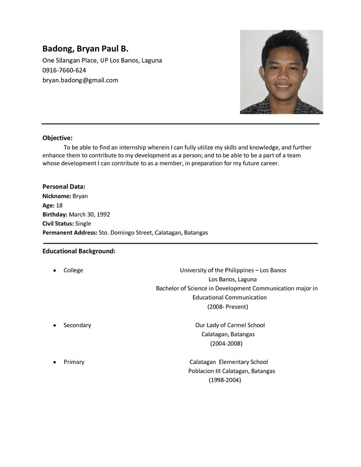 Example Of Resume Format For Student 