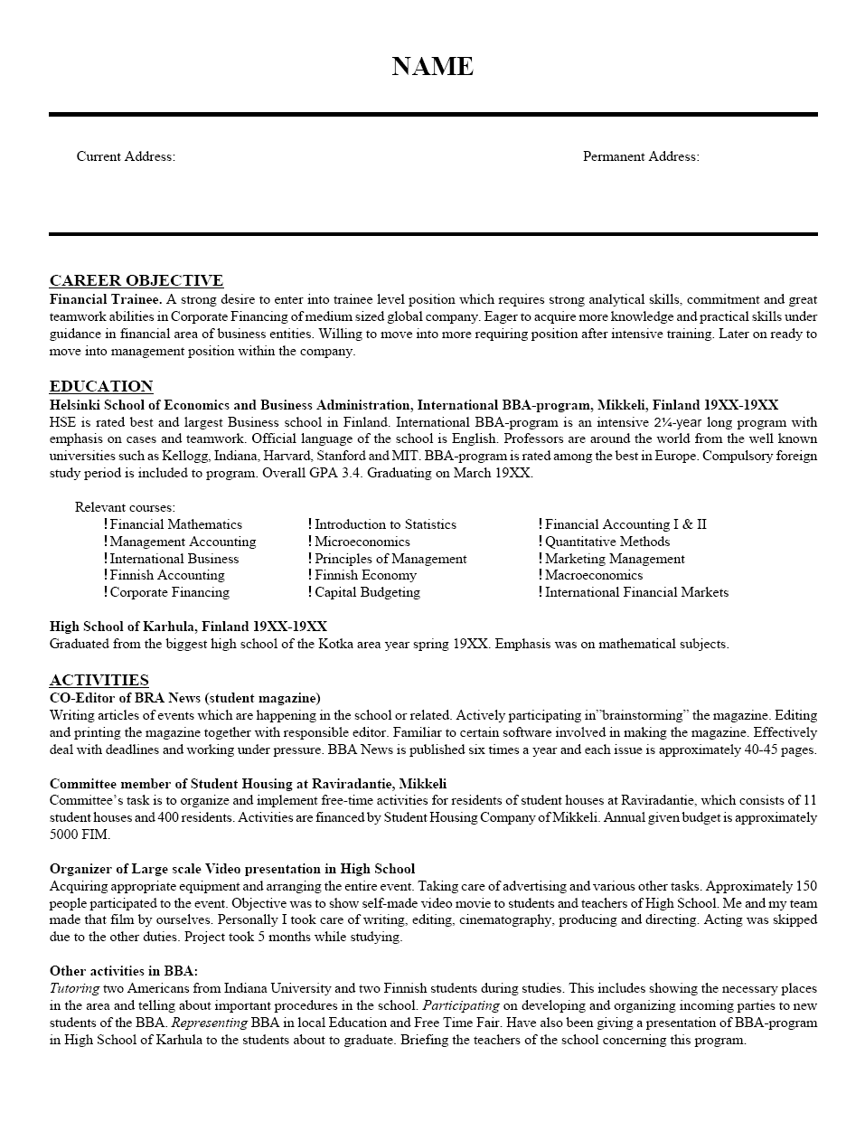 Resume Format Education 