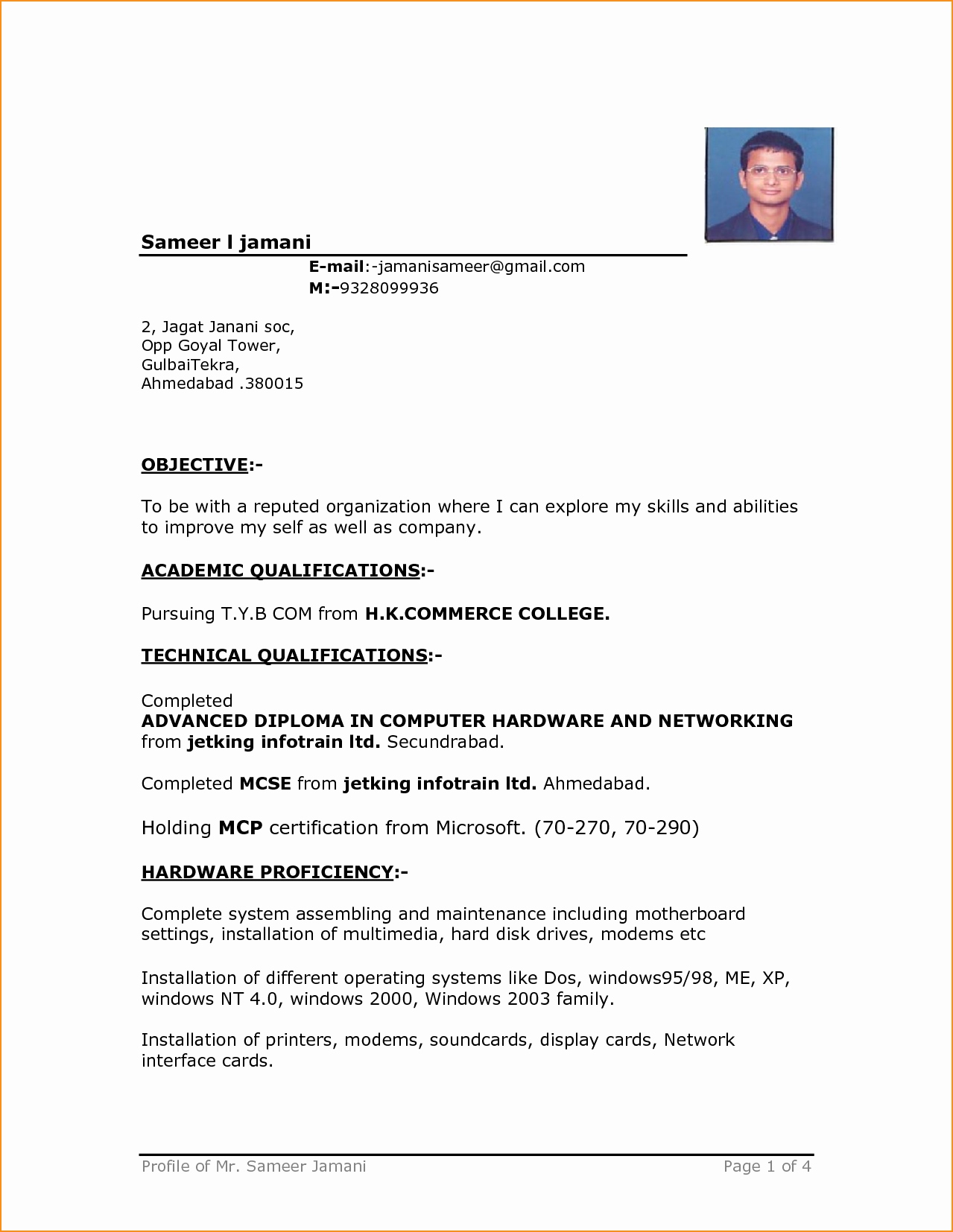 Resume Format Underline 