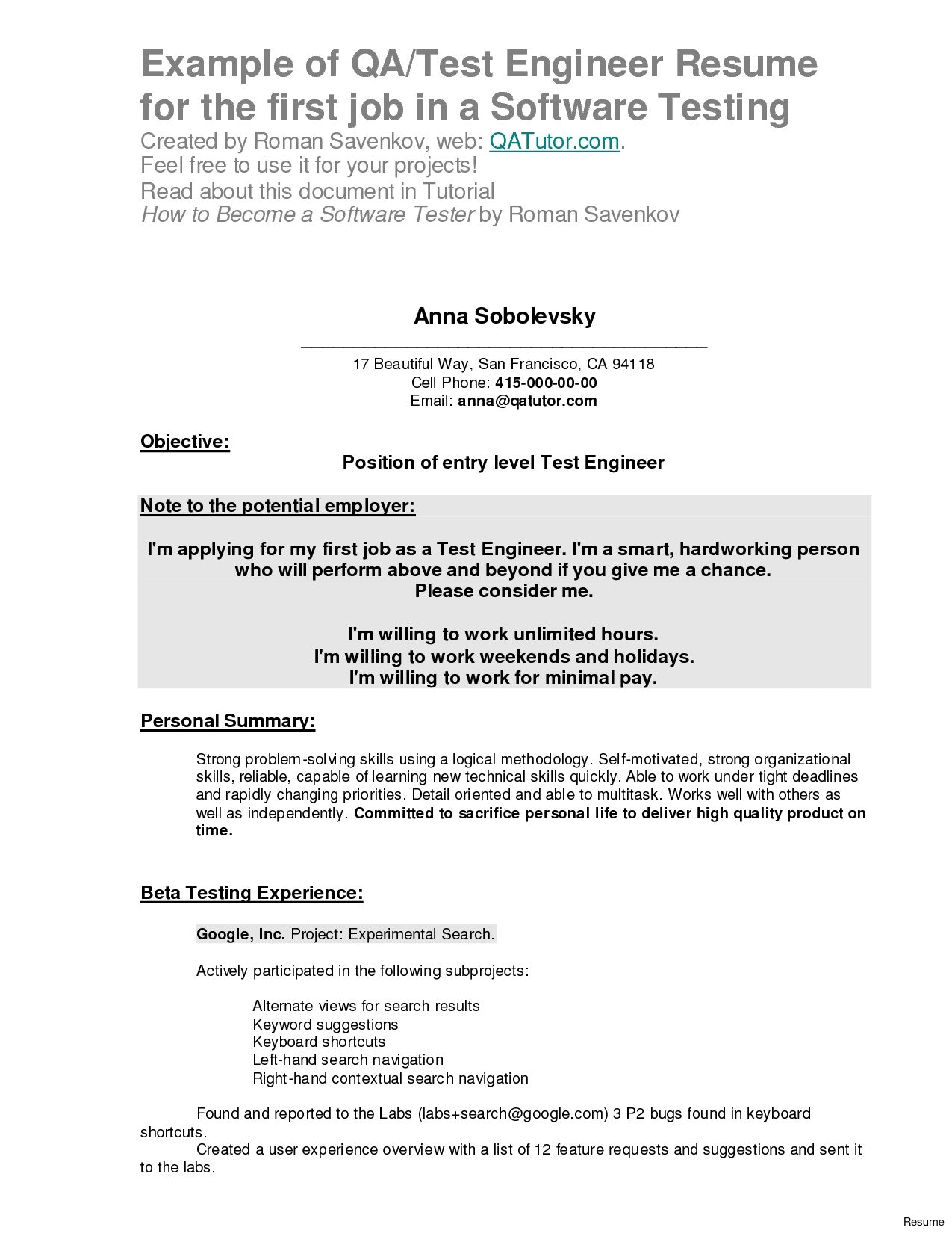 Resume Format After First Job 