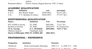 M.Sc Nursing Resume Format 