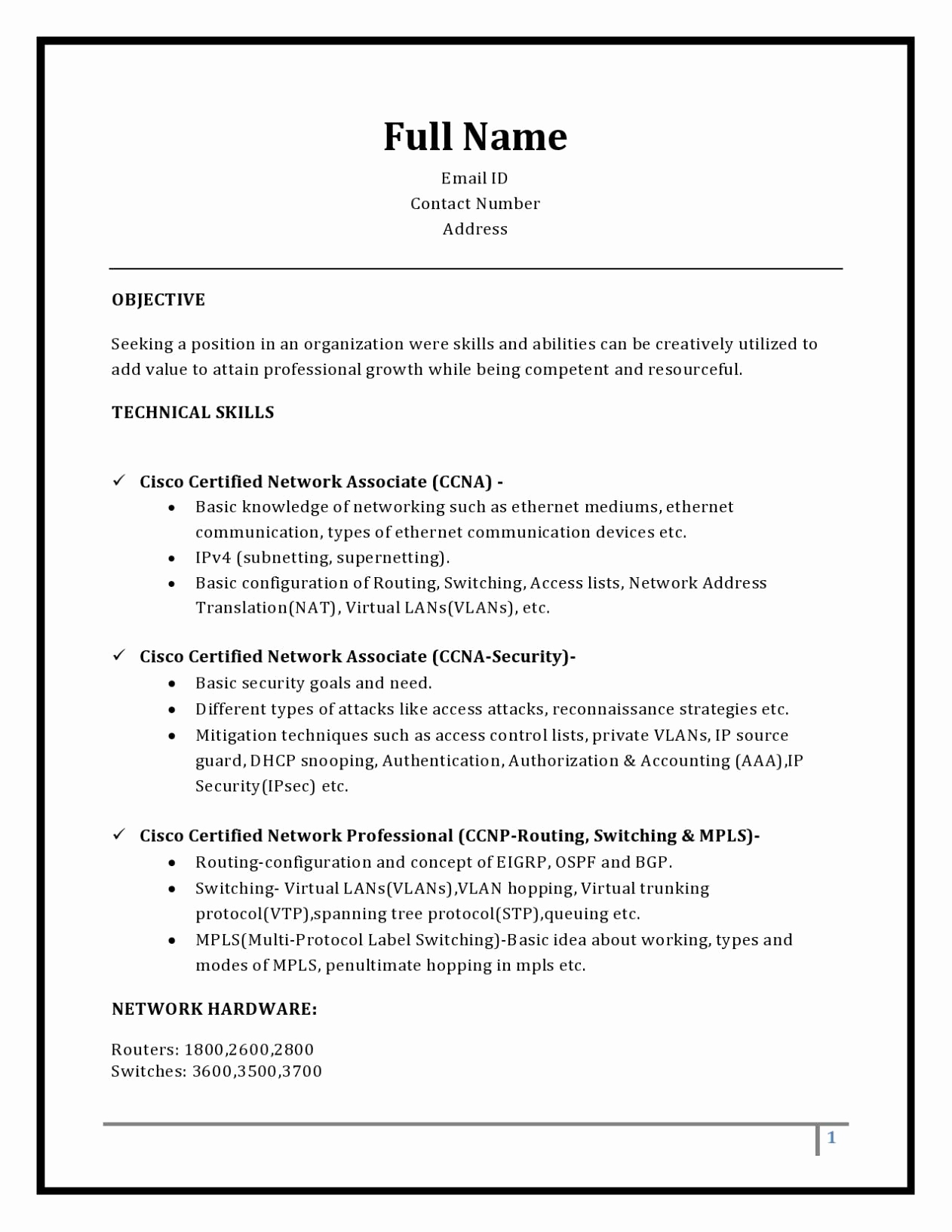 3 Page Resume Format For Freshers 
